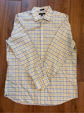 Banana Republic Camden Yellow and Blue Plaid Dress Shirt / men’s xl